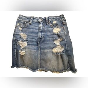 American Eagle Outfitters Denim Distressed Mini Skirt Size 2